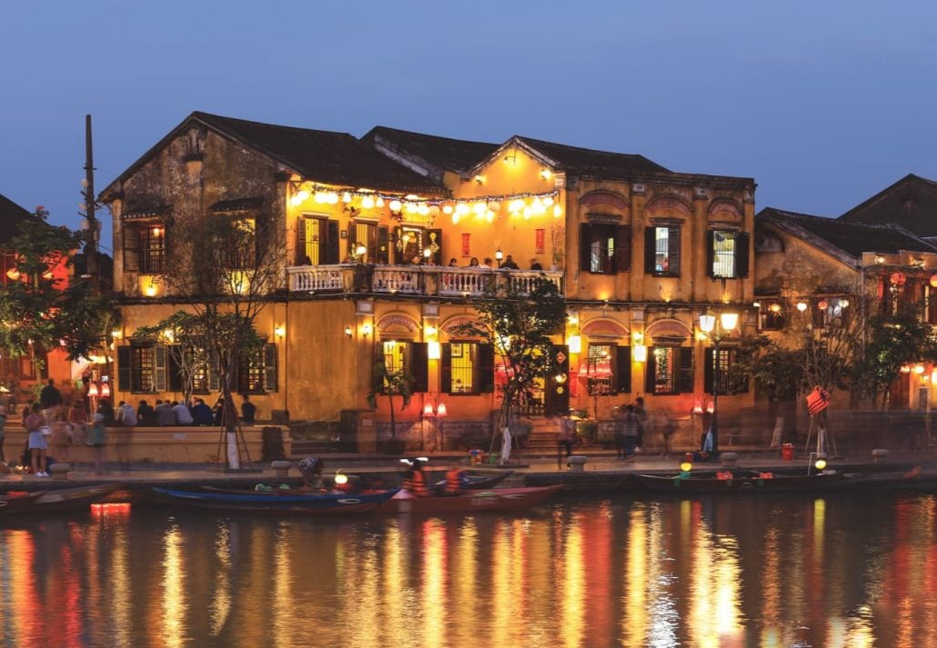 Old houses in Hoi An ancient town at dusk , Hoi An is one of the most popular destinations in Vietnam.