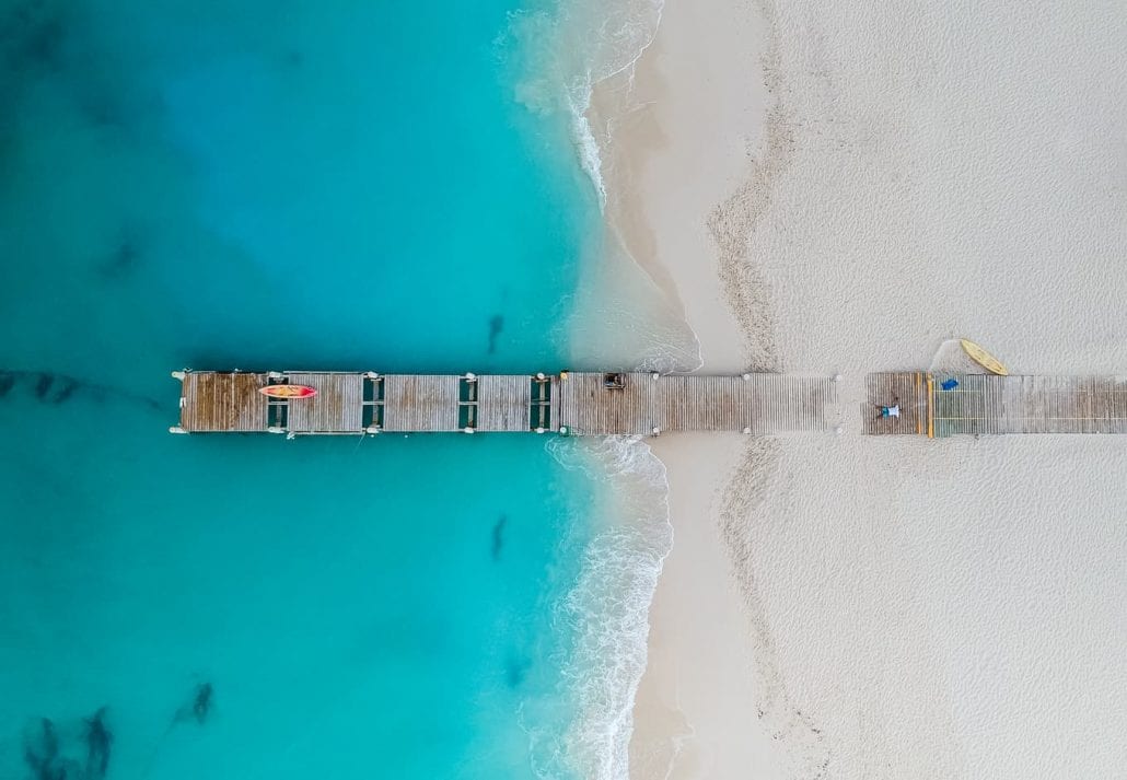 Drone photo of pier in Grace Bay, Providenciales, Turks and Caicos