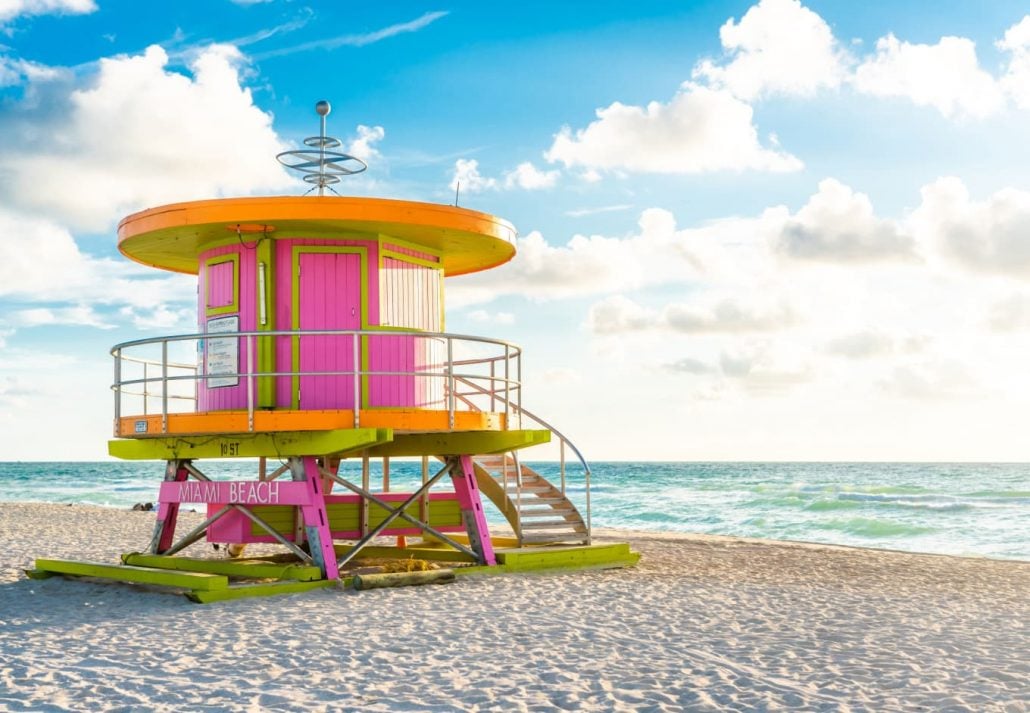 A pink beachfront cabin in Miami