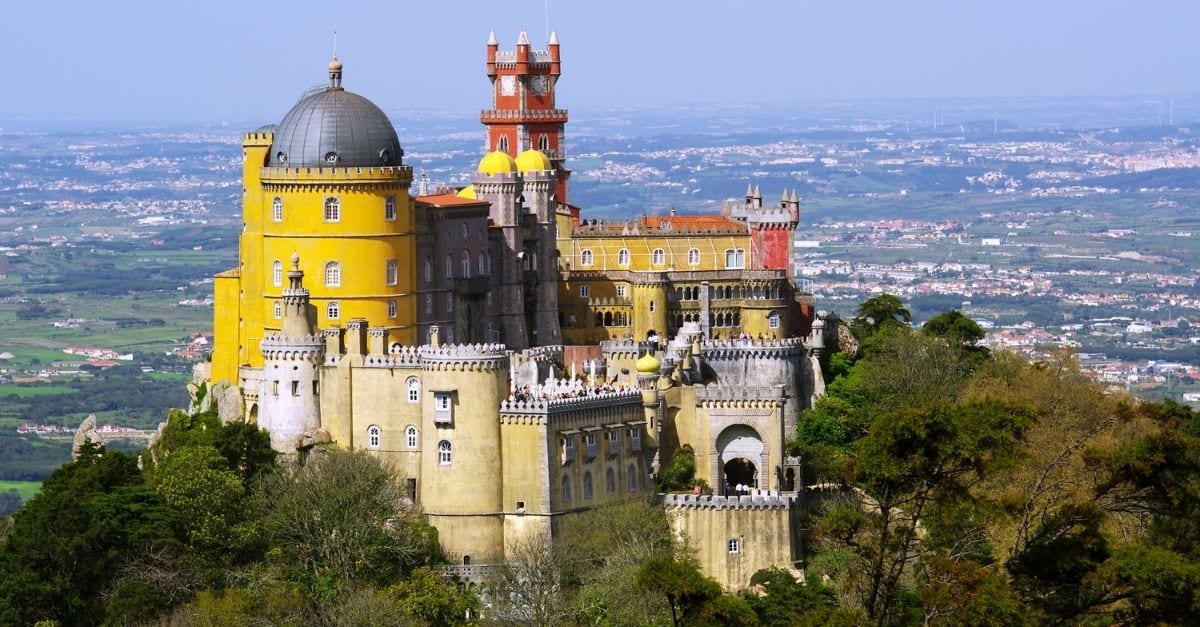 View of the colorful Pena Palace, in Sintra.