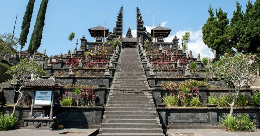 Stone stairs leading to the Pura Besakih Temple, in Bali.