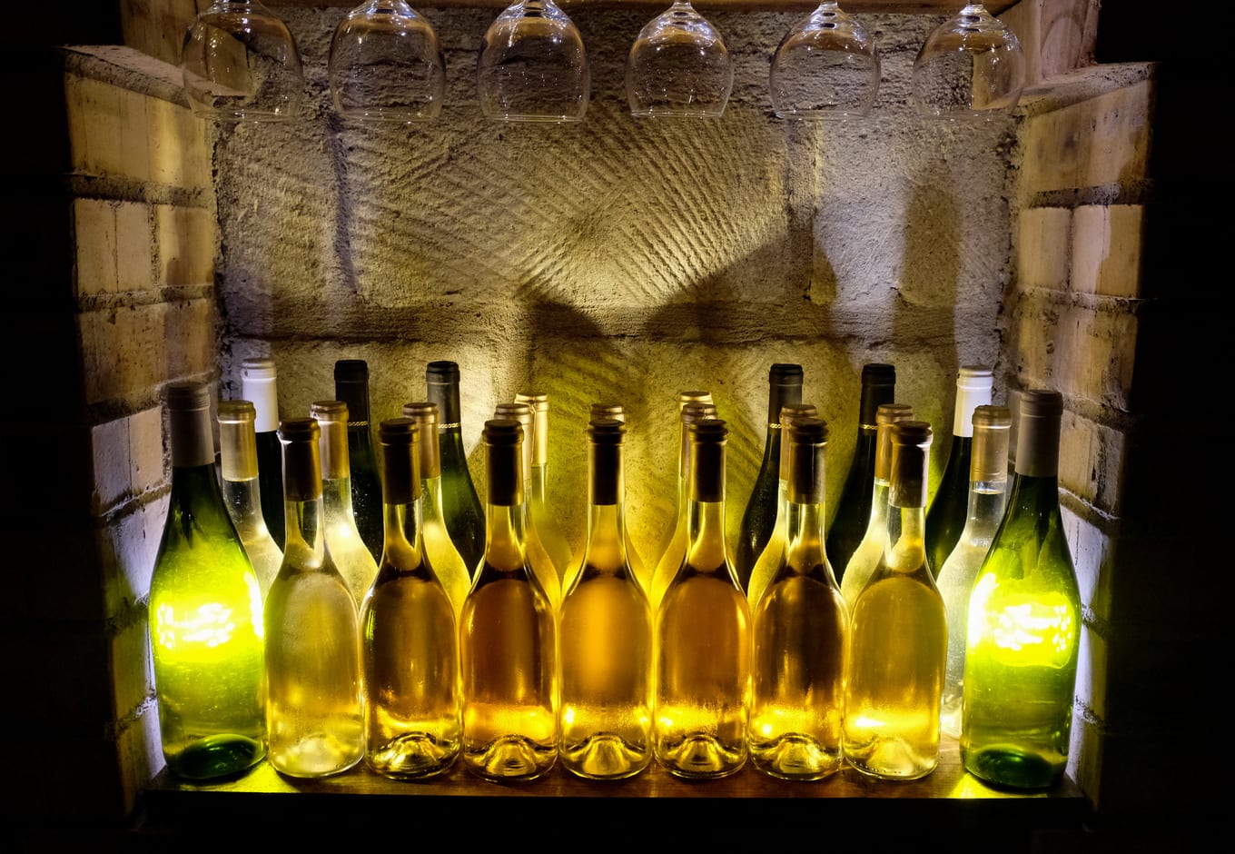 Bottles of Tokaji Wine on a wine Cellar in Hungary.