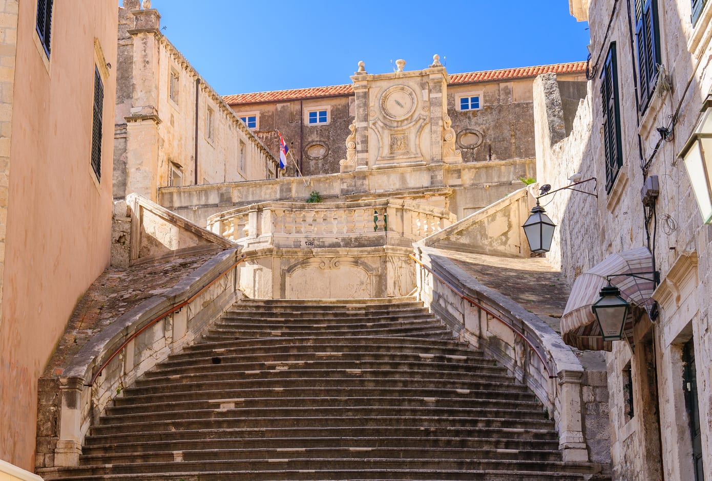 The Jesuit Staircase leading up to the Jesuit Church of St. Ignatius Loyola and the old Collegium Ragusinum in Dubrovnik
