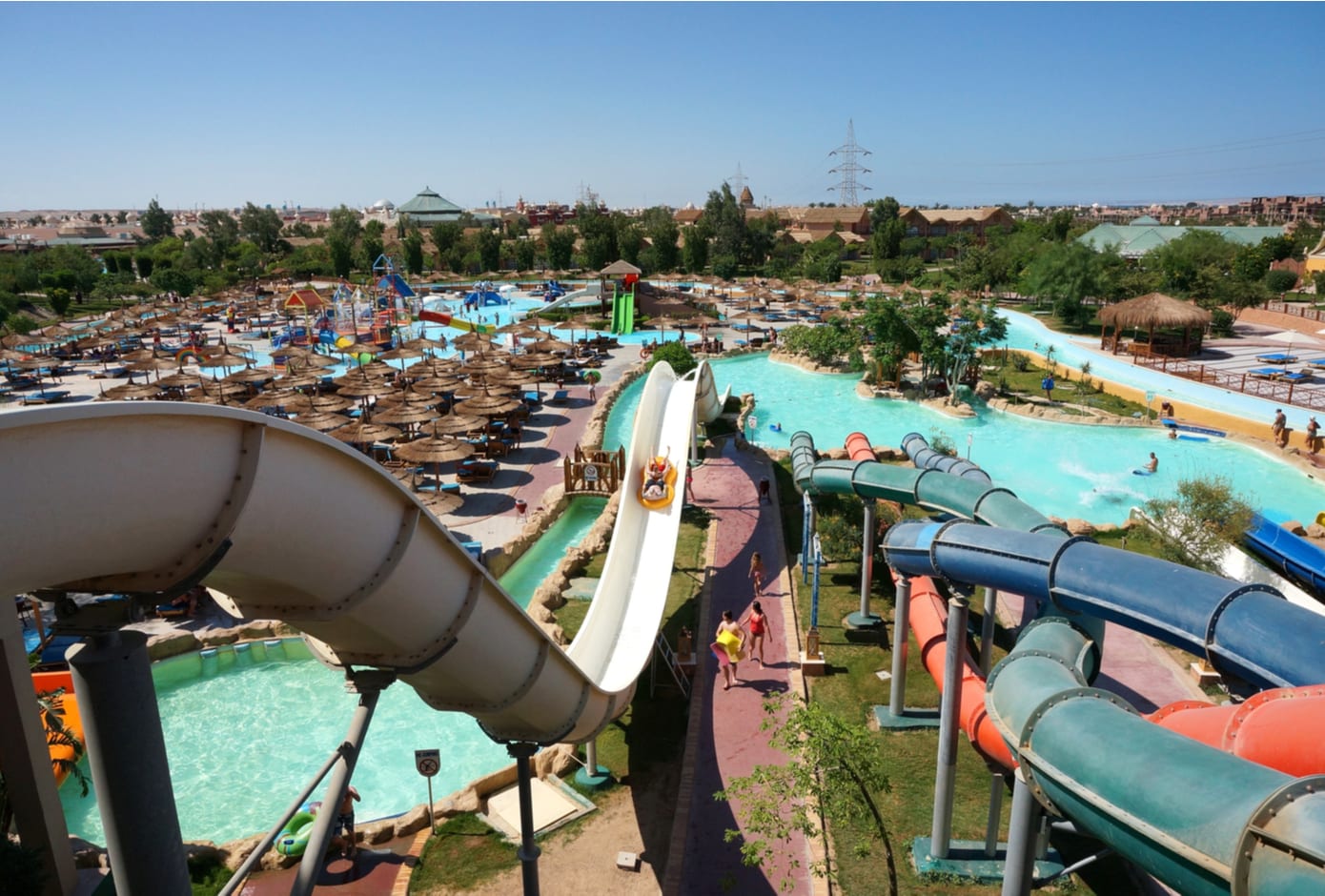 Water slides within the Jungle Aquapark Resort in Hurghada, Egypt