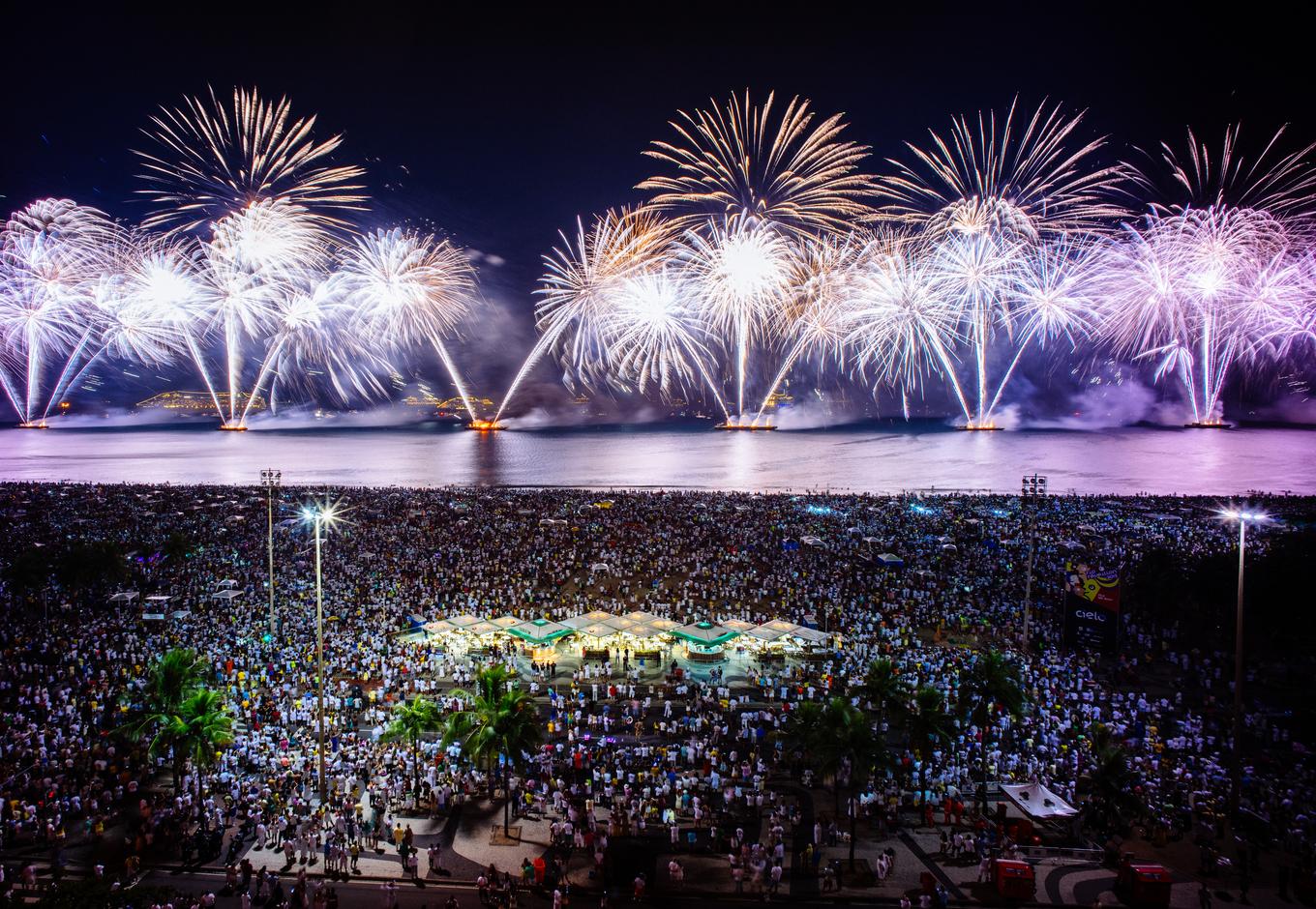 New Years Eve fireworks at Copacabana beach, in Rio de Janeiro.