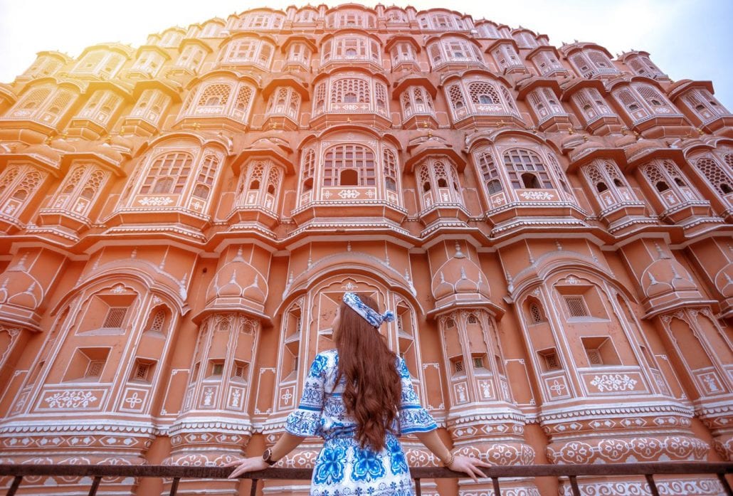 Young Woman during Sunset at Hawa Mahal, Jaipur,Rajasthan, India