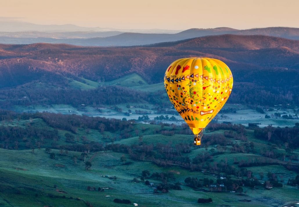 A hot air balloon flight over the Yarra Valley in Victoria, Australia