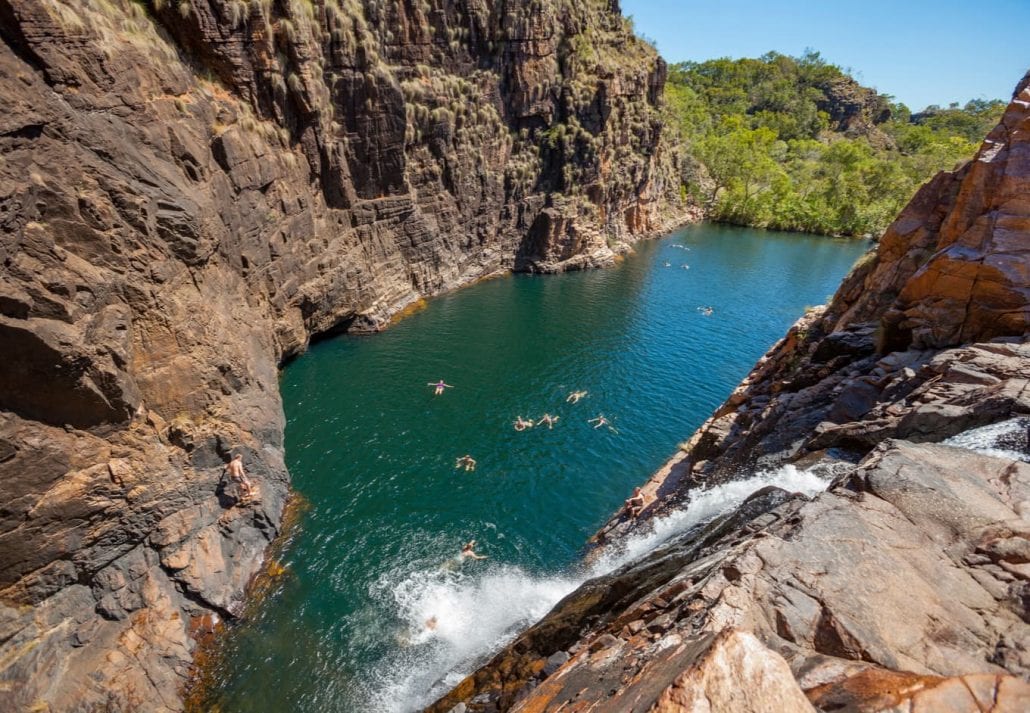 Rock pool at the Barramundi falls, Kakadu National Park, Northern Territory, Australia, one of the crocodile fre lakes in this area, where swimming is possible