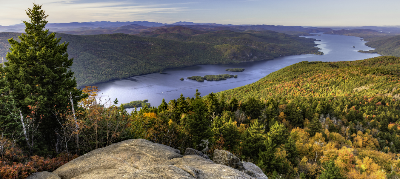 The northern end of Lake George and the Tongue Range seen from a lookout on Black Mountain in the Adirondack Mountains of New York