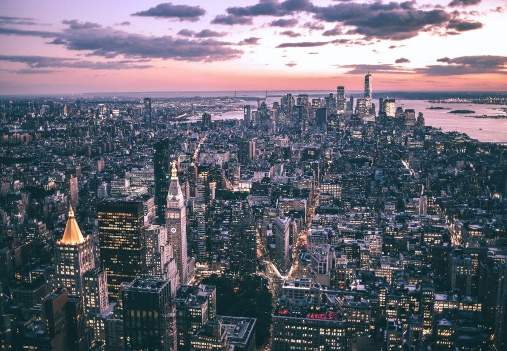 New York City skyline by sunset