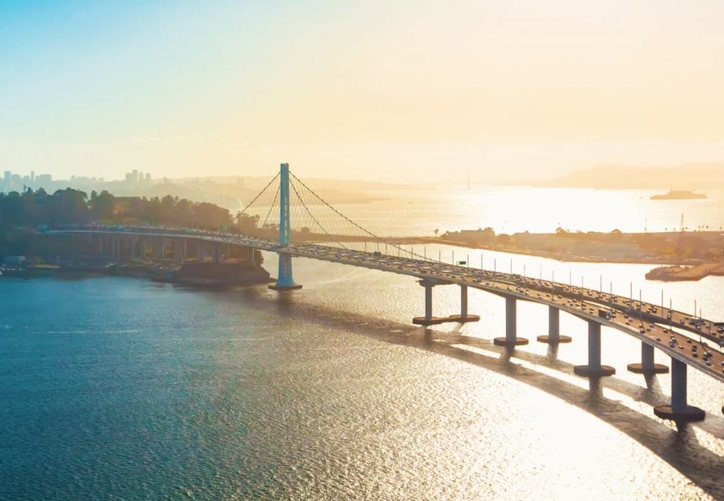 Aerial view of the Oakland-San Francisco Bay Bridge.
