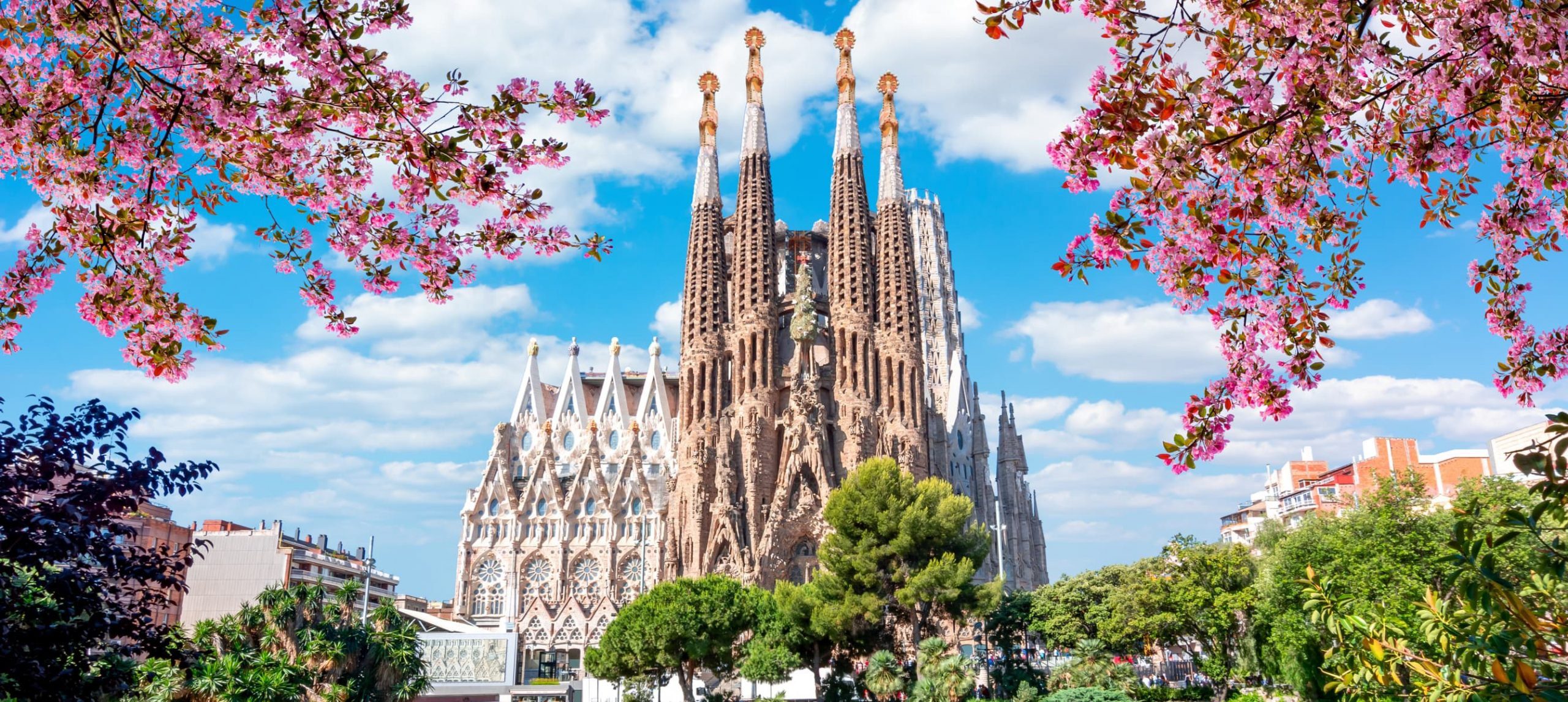 La Sagrada Familia Basilica during spring in Barcelona.
