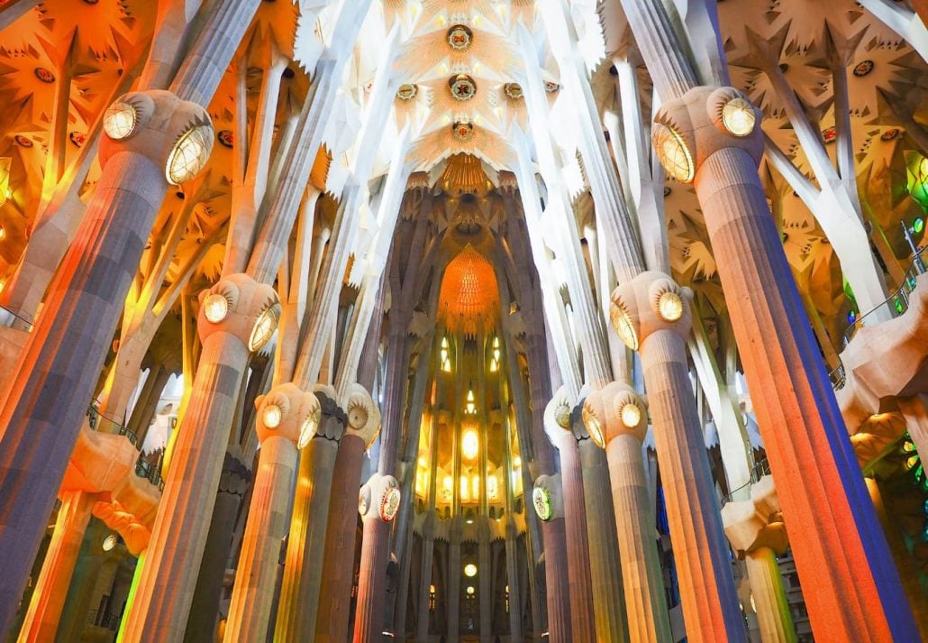 Interiors of La Sagrada Familia, Barcelona.