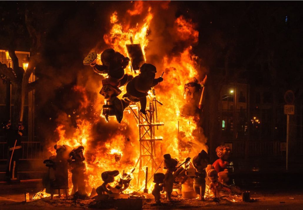 Paper mache burning figures in the Las Fallas Festival in Valencia, Spain
