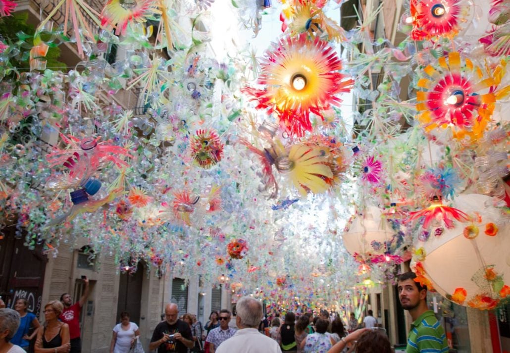 Street decoration as part of the Gracia Festival, in Barcelona, Spain.