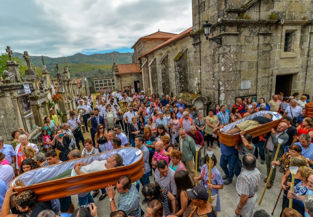 The traditional Santa Marta procession when worshipers give thanks for surviving a near death experience, in Santa Marta de Ribeterme, Galicia