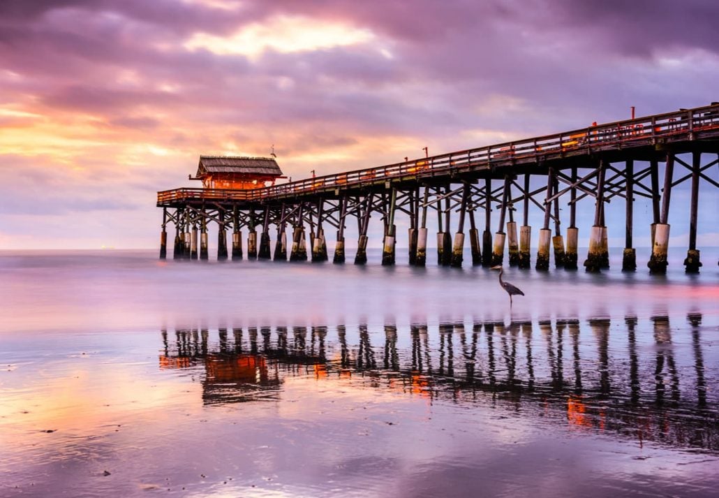 The Cocoa Beach Pier at sunset, in Florida.