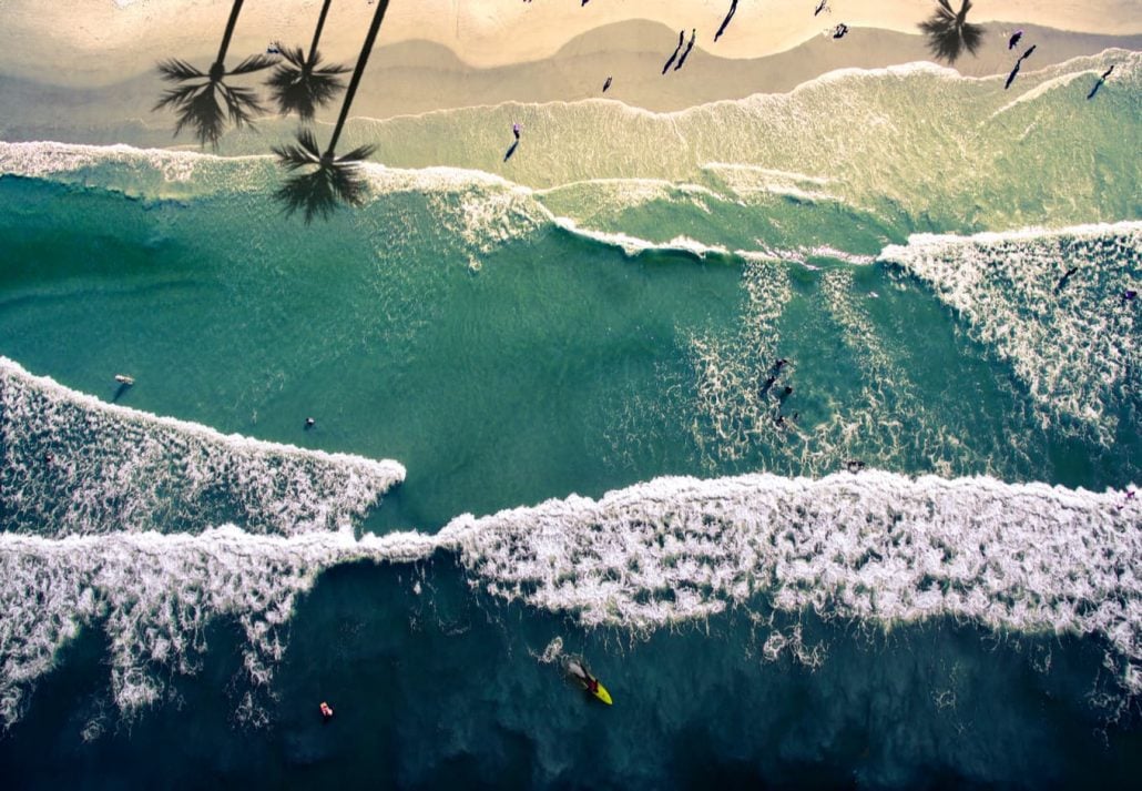 Top view aerial photograph of waves in New Smyrna Beach, Florida
