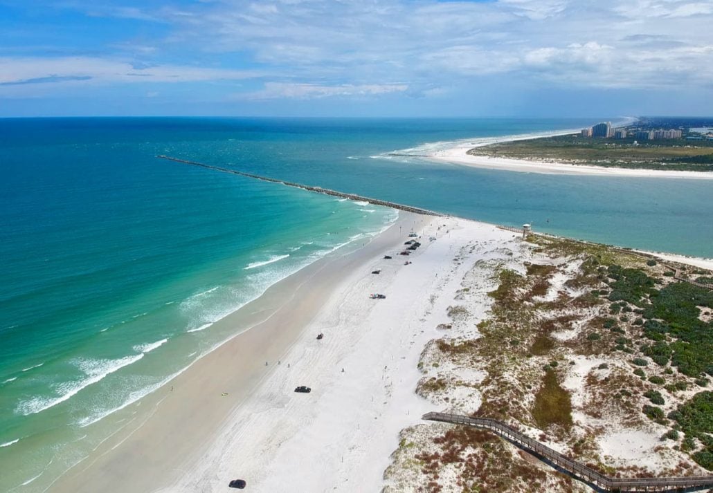 Ponce Inlet: Beautiful aerial view of the oceanic bay at Ponce Inlet, Florida..