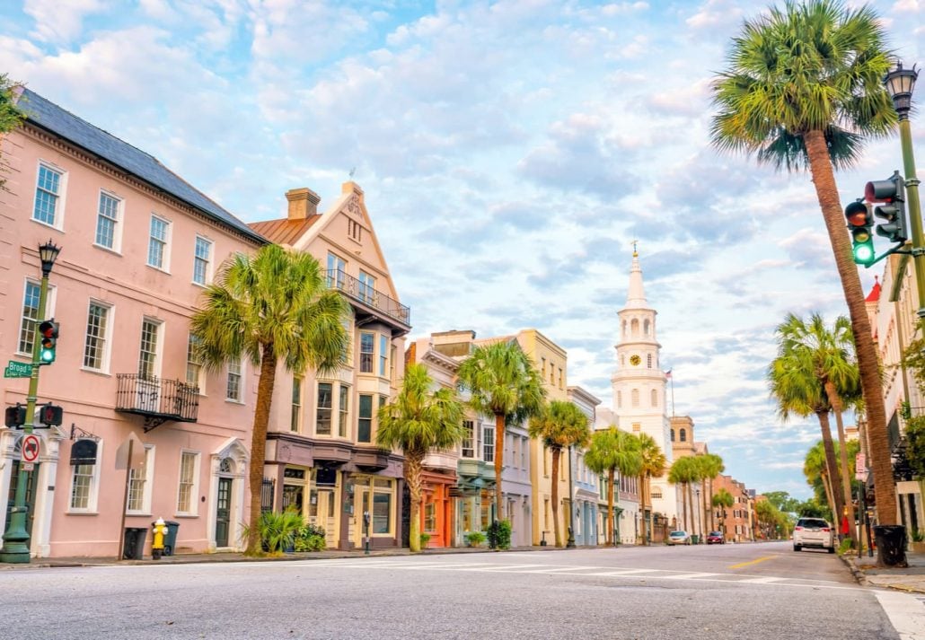 Historical downtown area of Charleston, South Carolina, USA, at twilight.
