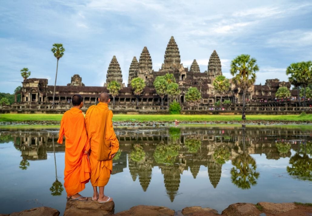 Two monks in Angkor Wat, in Cambodia.