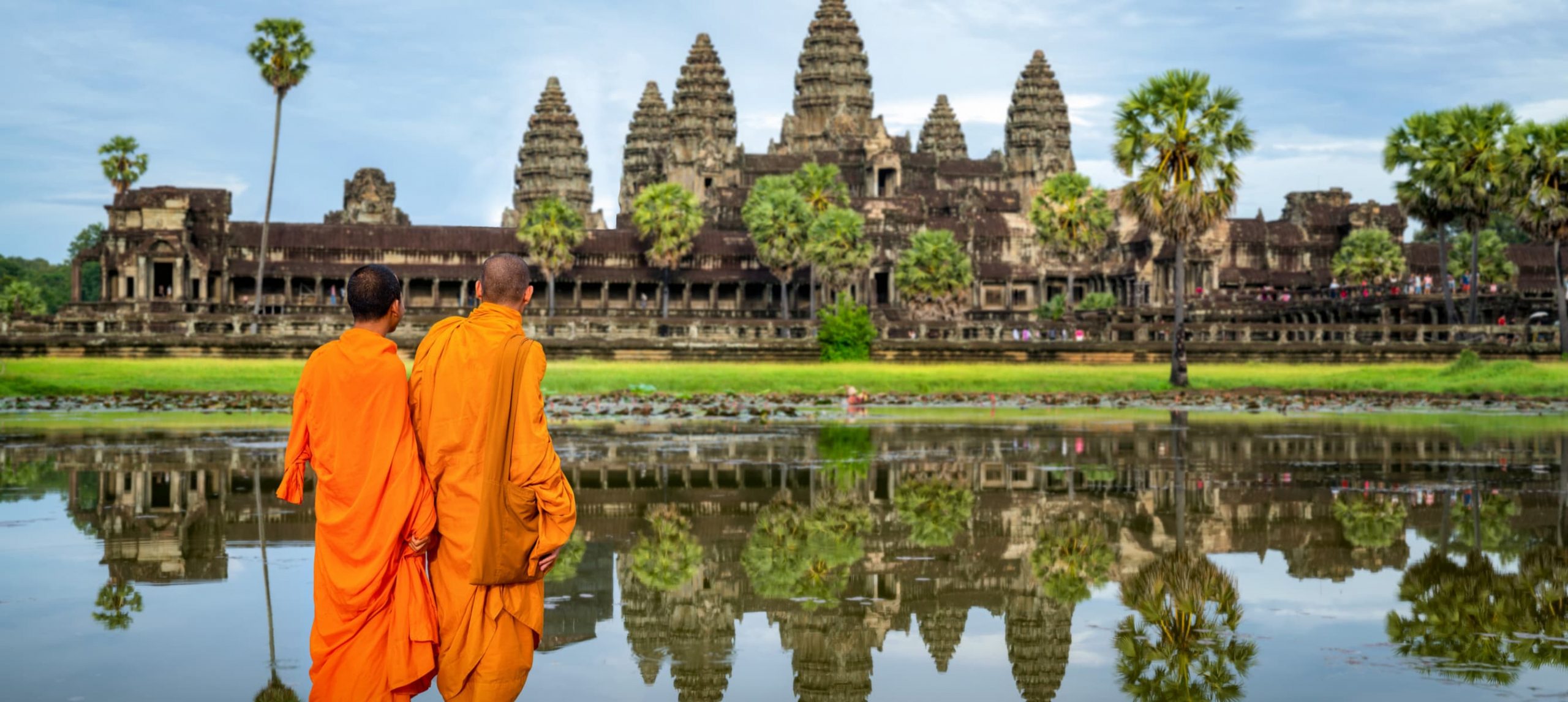 Two monks in Angkor Wat, in Cambodia.