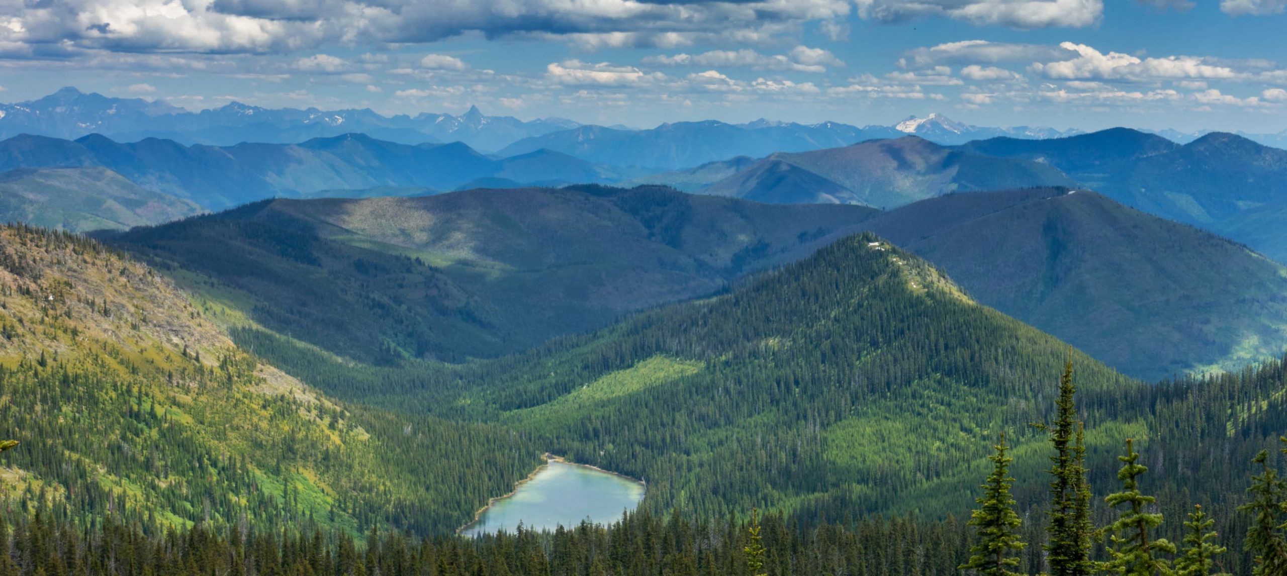 The Moose Lake viewed from the Flathead National Forest, in Montana, USA.