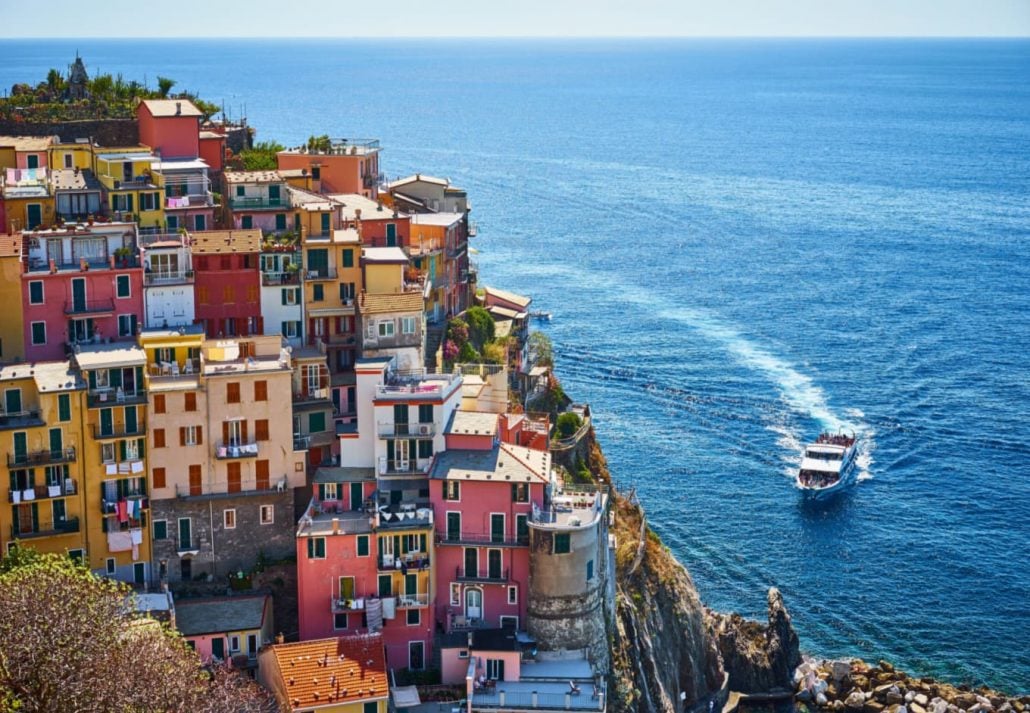A ferry coming to Cinque Terre
