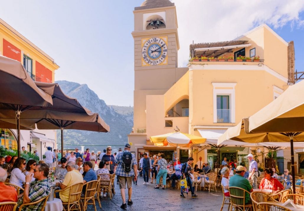 Main square in Capri with plenty of shops and restaurants
