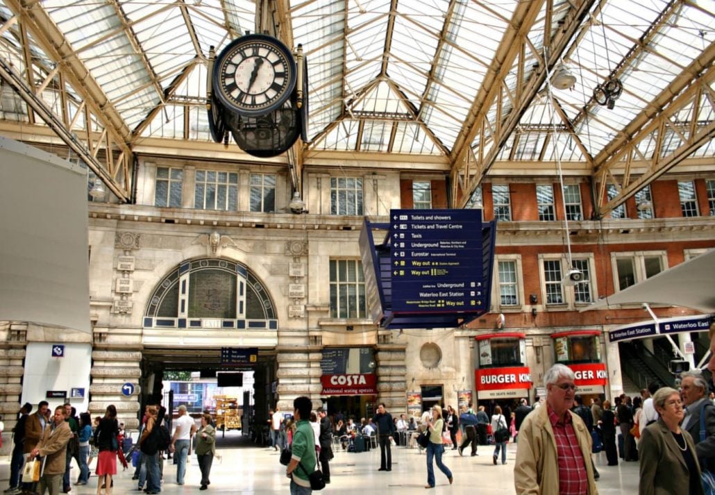 Waterloo Station with passengers roaming around