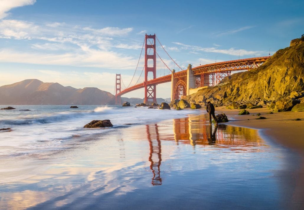 Ocean Beach with views of the Golden Gate, San Francisco, California.