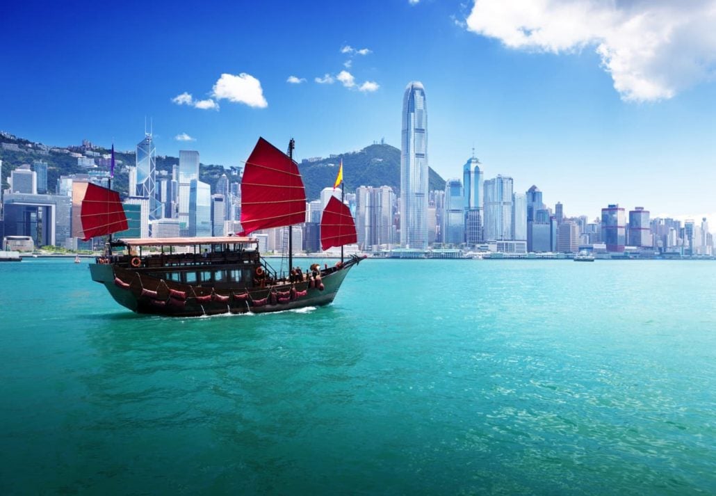 Ship sailing in the Hong Kong Port.