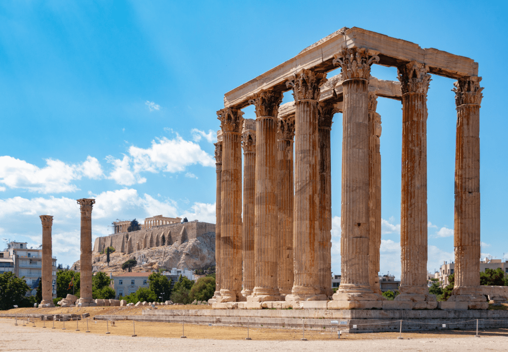 Temple of Olympian Zeus with the Acropolis of Athens in the backdrop