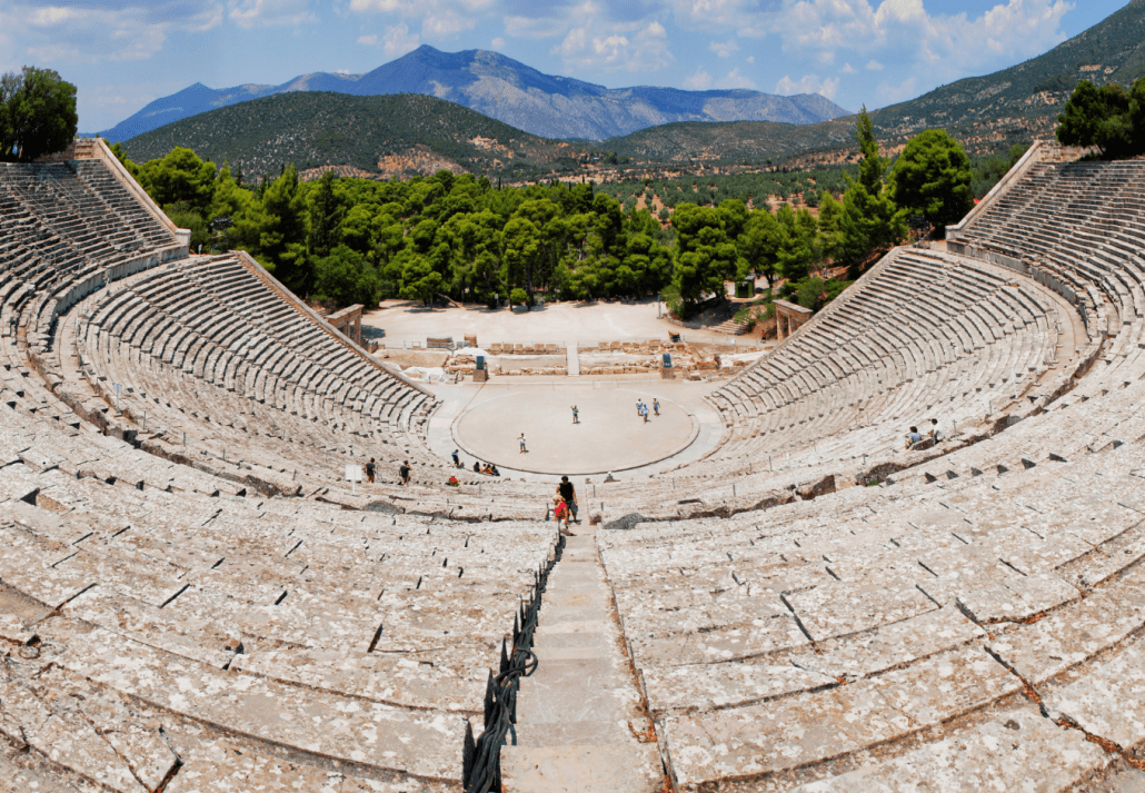 Theatre of Epidaurus with hills in the background