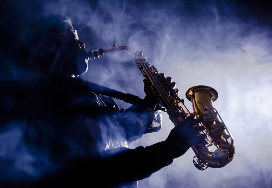 A musician playing saxophone