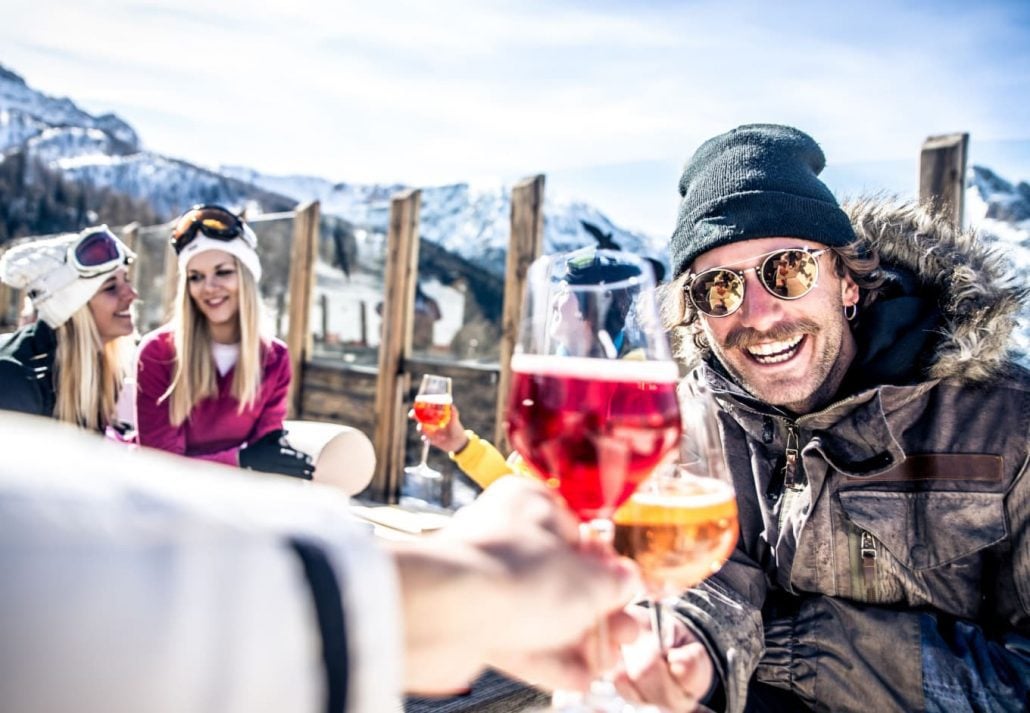 Friends having a drink at one of the ski resorts