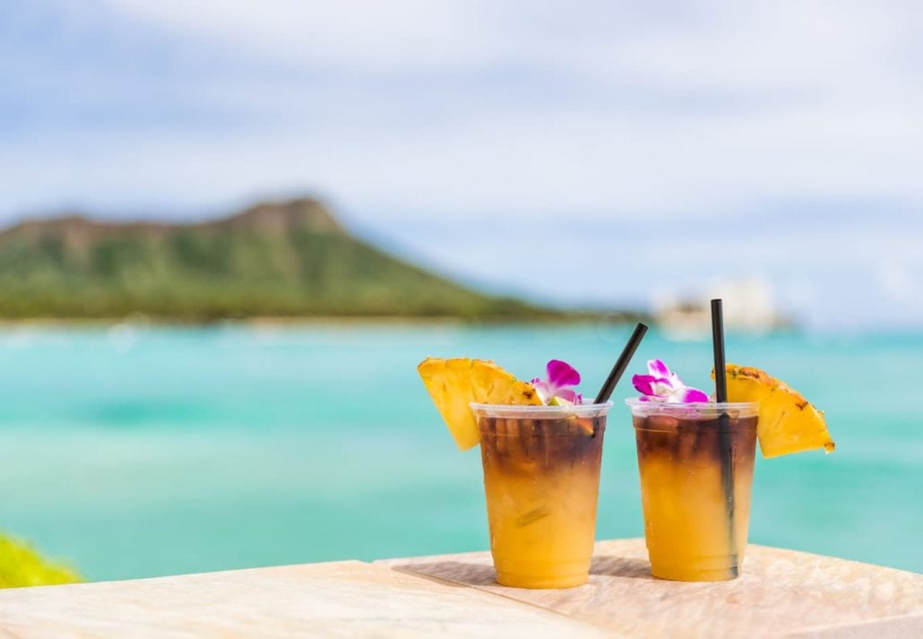 Mai Tai cocktails with pineapple slices