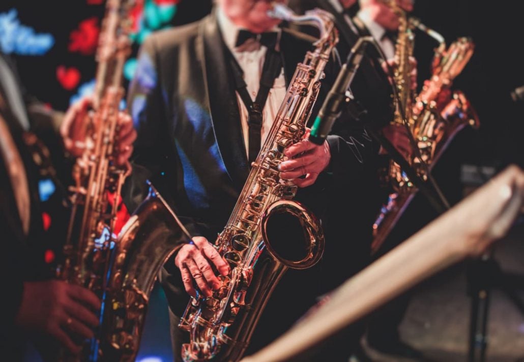 a jazz band playing at a venue