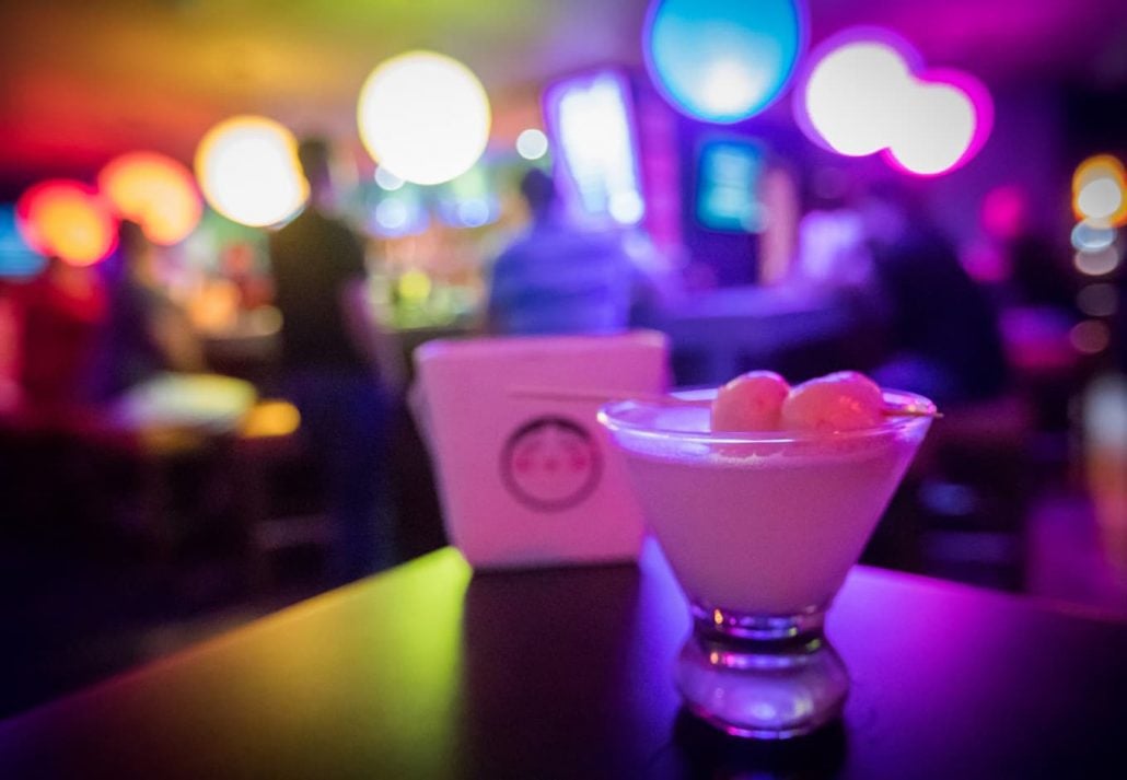 a cocktail on a table at Wang Chungs in Honolulu