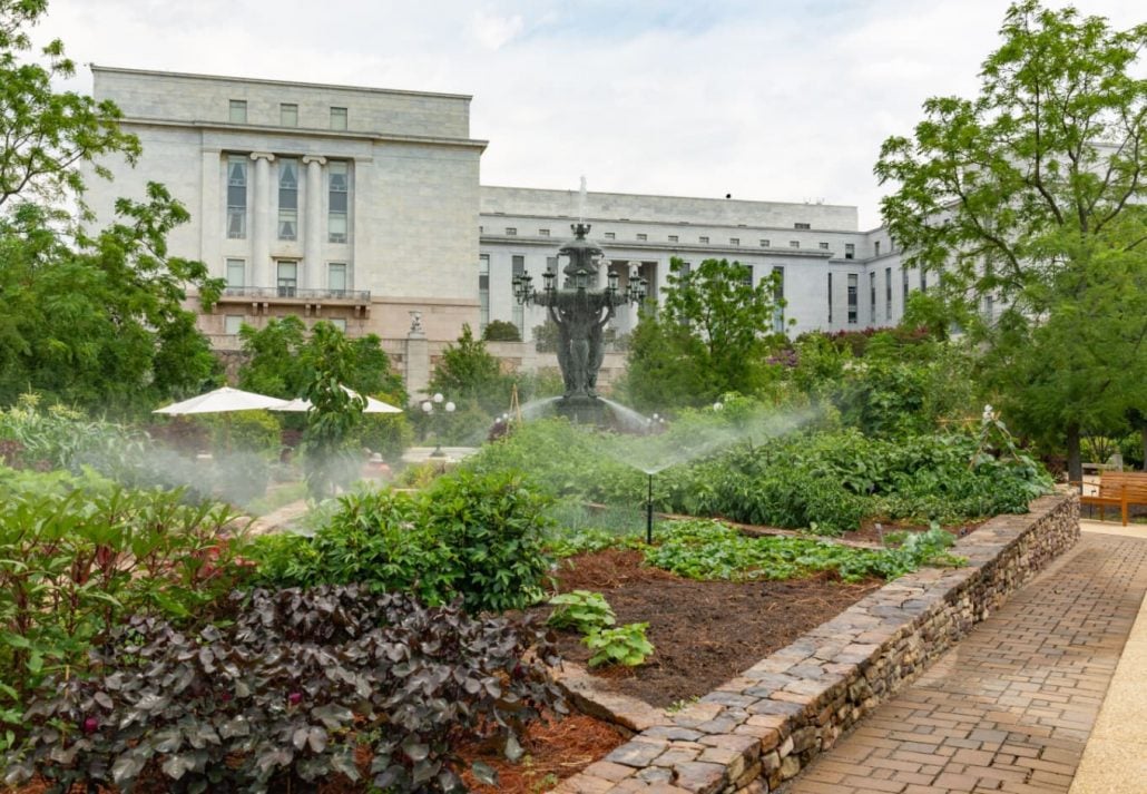 plants in front of a building at Bartholdi Park