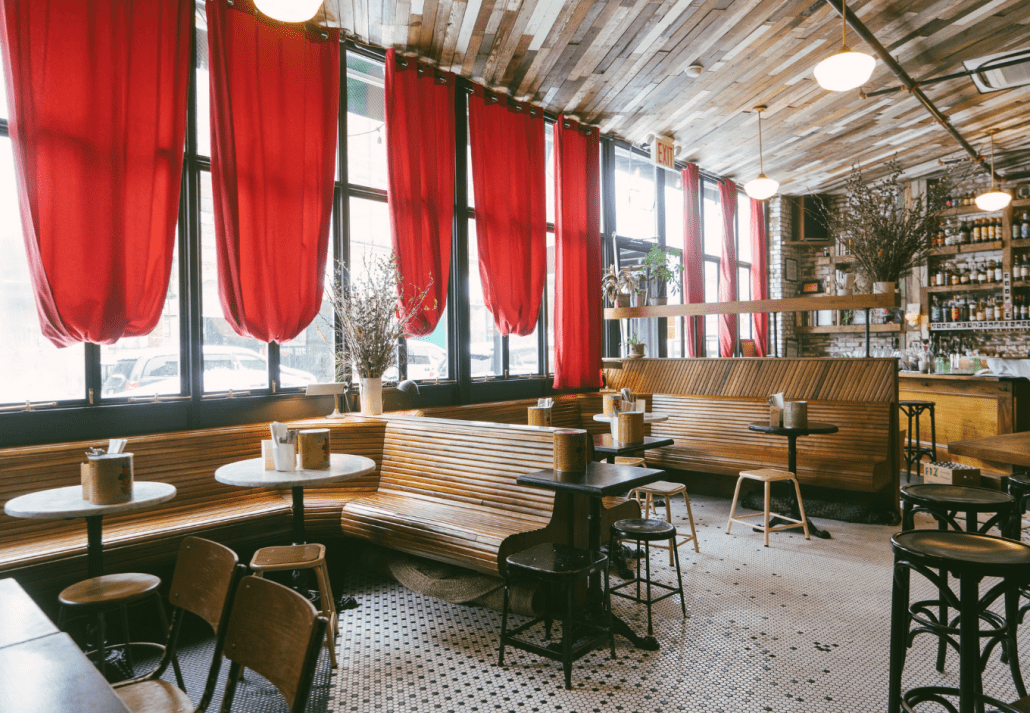 Interior of Ops pizzeria, NYC.