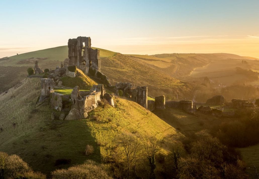 Corfe Castle, Isle of Purbeck, England.