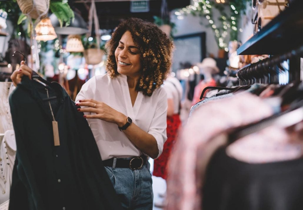 a woman shopping for clothes