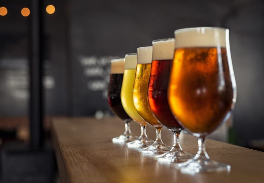 a range of craft beers in glasses