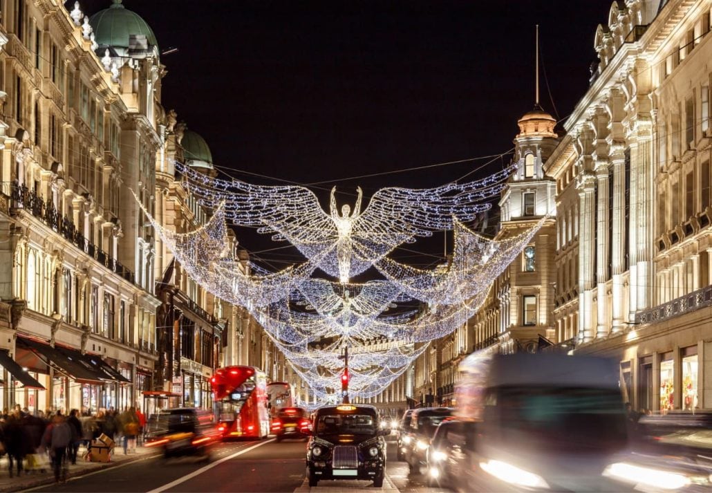 London's Oxford Street decorated with Christmas Lights.