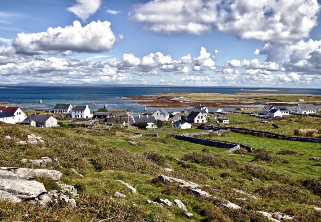 Overview of Kileany and the beautiful landscape of Inis Mór Island, Ireland, UK.
