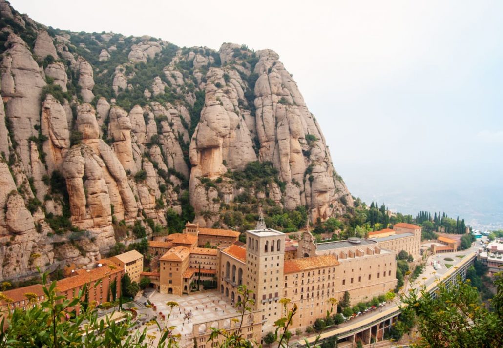 Santa Maria de Montserrat Abbey in Monistrol de Montserrat, Catalonia, Spain. 