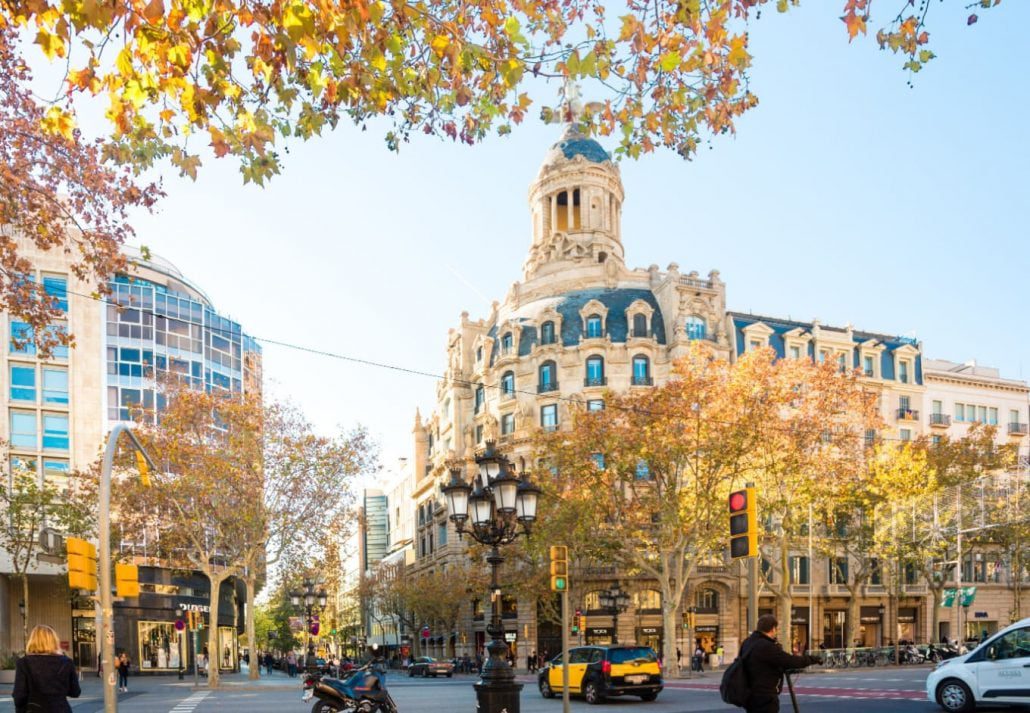 Passeig de Gracia, in Barcelona, during the autumn season.