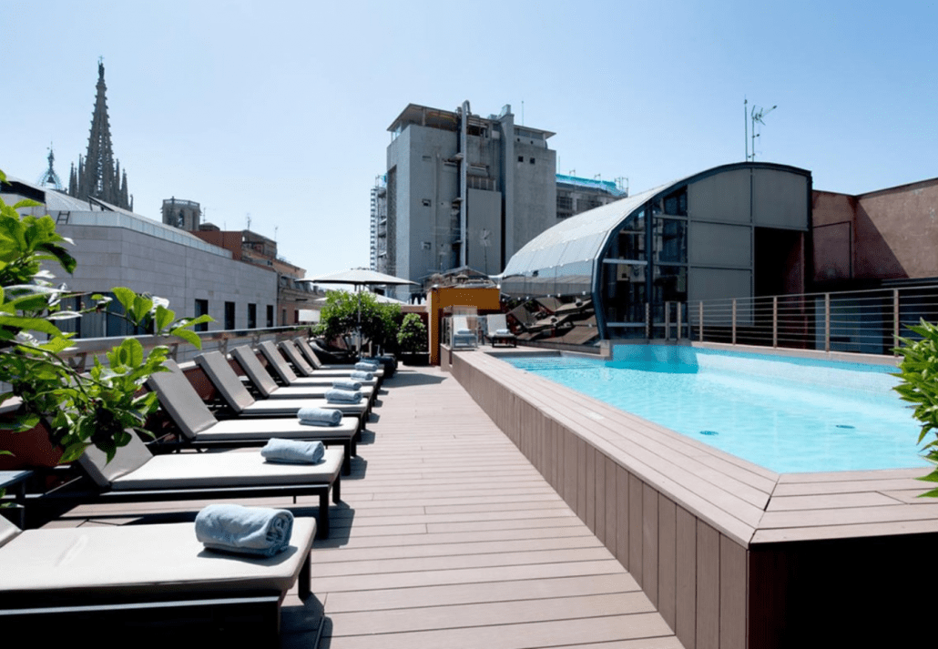 Rooftop pool of the Hotel Catalonia Catedral, in Barcelona, Spain.
