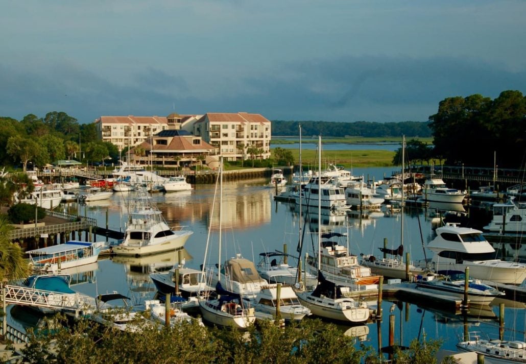 panoramic view of boats at Shelter Cove Harbour